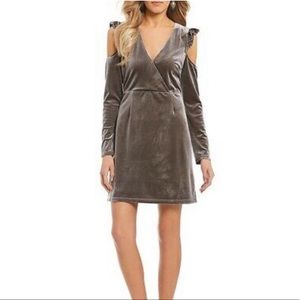 NWT! GB Silver Cold-Shoulder Ruffle Dress